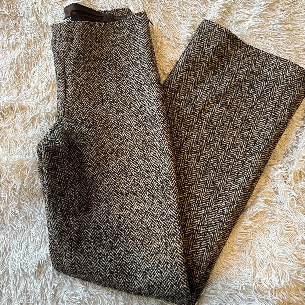 DKNY Vintage Wool Herringbone Wide-Leg Trousers - Size 2
